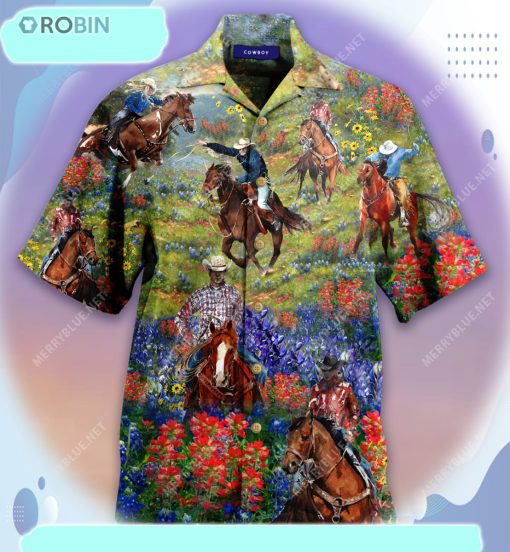 Bluebonnet And Texas Cowboy Hawaiian Shirt