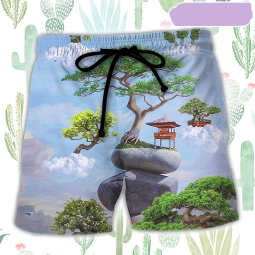 Bonsai Tree Art Style Beach Short, Gift for Holiday Summer