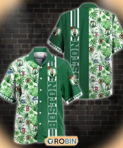 Boston Sport Teams Haft Floral Tone Green Hawaiian Shirt