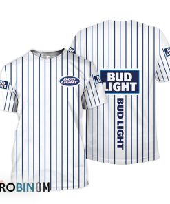 Bud Light White Vertical Striped 3D All Over Printed T-Shirt
