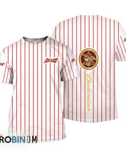 Budweiser White Vertical Striped 3D All Over Printed T-Shirt Budweiser White Vertical Striped 3D All Over Printed T-Shirt