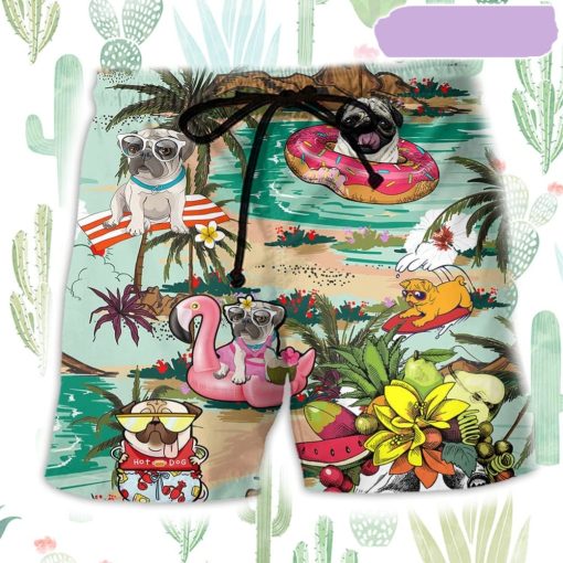 Bulldog Loves Beach Loves Hawaii Beach Short, Gift for Holiday Summer