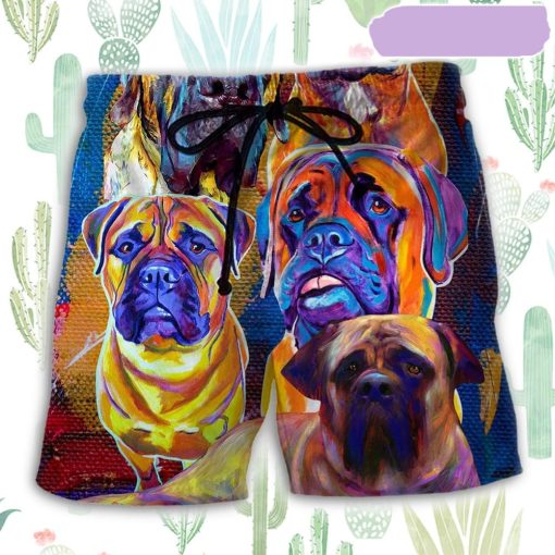 Bullmastiff Painting Dog Lover Beach Short, Gift for Holiday Summer