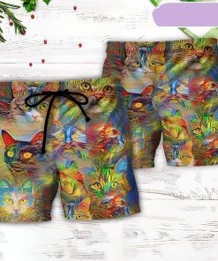 Cat Beautiful Colorful Beach Short, Gift for Holiday Summer