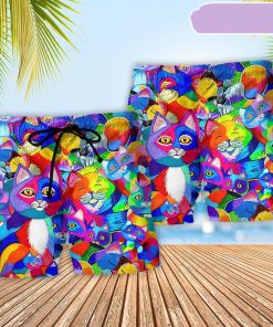 Cat Colorful Rainbow Beach Short, Gift for Holiday Summer