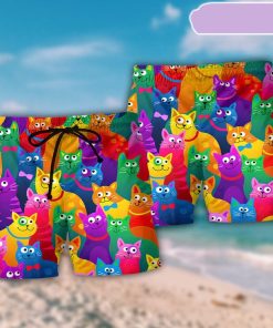 Cat Funny Colorful Style Beach Short, Gift for Holiday Summer Cat Funny Colorful Style Beach Short, Gift for Holiday Summer