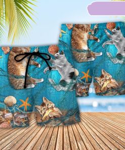 Cat Lazy On Beach Beach Short, Gift for Holiday Summer