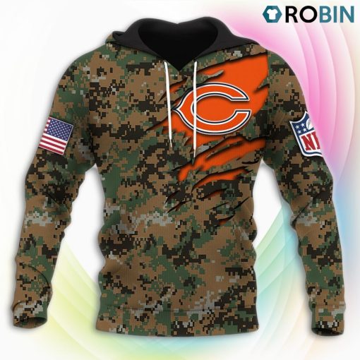 Chicago Bears NFL Honor US Marine Veterans 3D Hoodie, Chicago Bears Fan Shirt for Sale