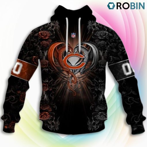 Chicago Bears NFL Rose Dragon 3D Hoodie, Bears Merchandise