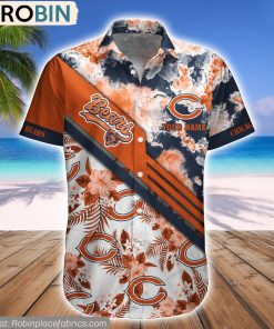 Chicago Bears Watercolor Pattern Hibiscus Hawaiian Shirt