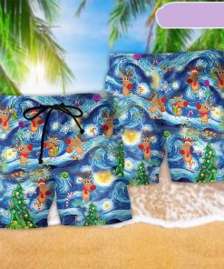 Christmas Dancing Reindeers Happy Beach Short, Gift for Holiday Summer
