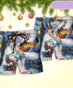Christmas Friendly Santa With Animals Beach Short, Gift for Holiday Summer