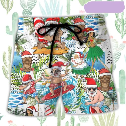 Christmas Santa Aloha Beach Vibe Beach Short, Gift for Holiday Summer