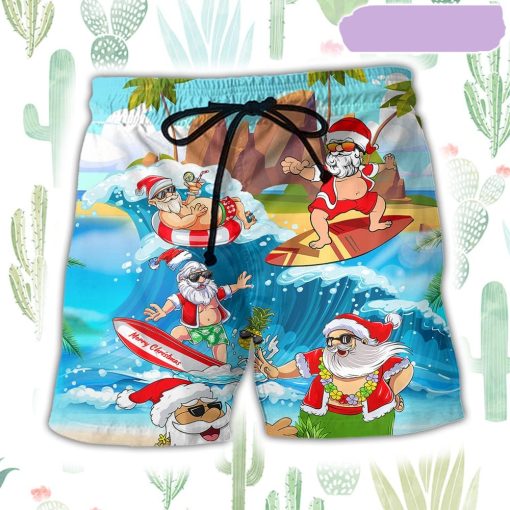 Christmas Santa Claus Play On The Beach Mele Kalikimaka Funny Beach Short, Gift for Holiday Summer