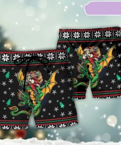 Christmas Santa Claus With Dragon Beach Short, Gift for Holiday Summer Christmas Santa Claus With Dragon Beach Short, Gift for Holiday Summer