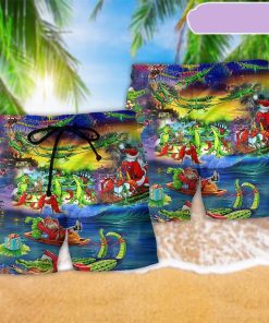 Christmas Santa Riding Alligator Beach Short, Gift for Holiday Summer Christmas Santa Riding Alligator Beach Short, Gift for Holiday Summer