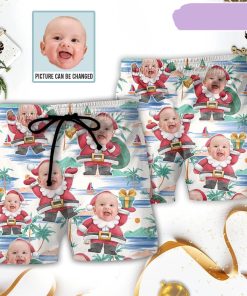 Christmas Santa Summer Beach Custom Photo Beach Short, Gift for Holiday Summer