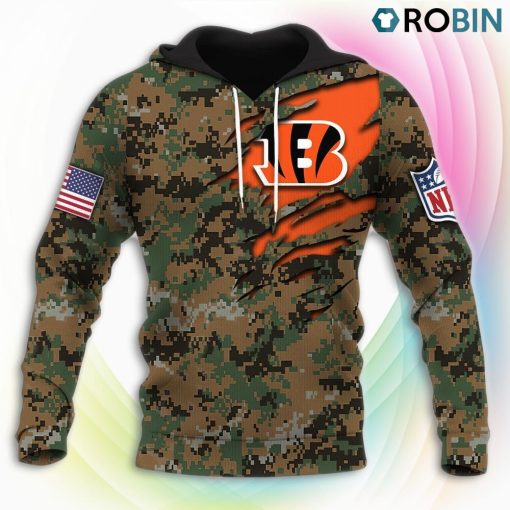 Cincinnati Bengals NFL Honor US Marine Veterans 3D Hoodie, Bengals Merch