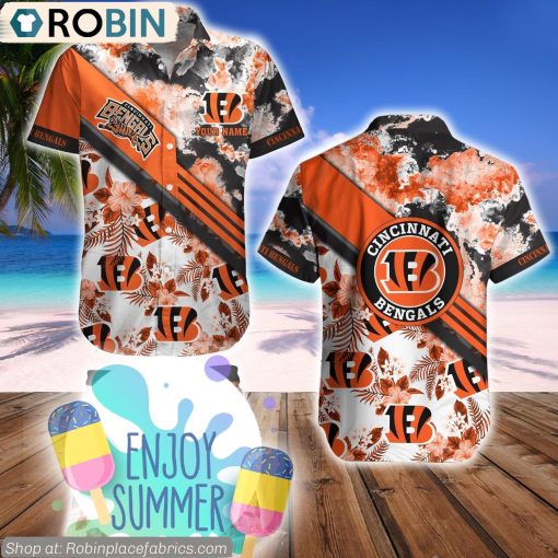 Cincinnati Bengals Watercolor Pattern Hibiscus Hawaiian Shirt