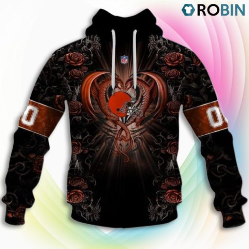 Cleveland Browns NFL Rose Dragon 3D Hoodie, Browns Team Gifts