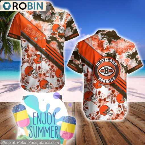 Cleveland Browns Watercolor Pattern Hibiscus Hawaiian Shirt