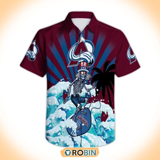Colorado Avalanche Grateful Dead Skeleton Surfing Hawaiian Shirt