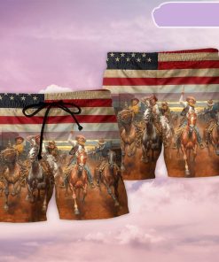 Cowboy Happy On Independence Day Beach Short, Gift for Holiday Summer