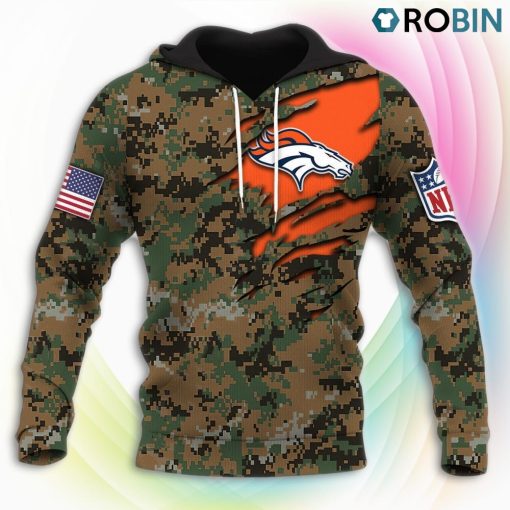 Denver Broncos NFL Honor US Marine Veterans 3D Hoodie, Denver Broncos Merch