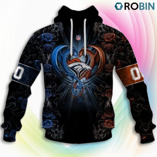 Denver Broncos NFL Rose Dragon 3D Hoodie, Broncos Gifts