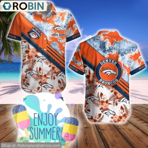 Denver Broncos Watercolor Pattern Hibiscus Hawaiian Shirt
