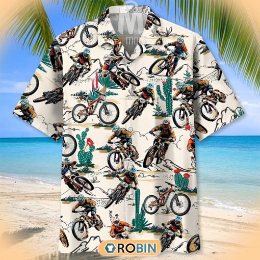 Desert Cactus Mountain Bike Racing Pattern Hawaiian Shirt