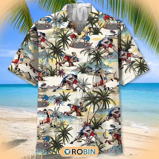 Desert Palm Tree Wrestling Pattern Hawaiian Shirt