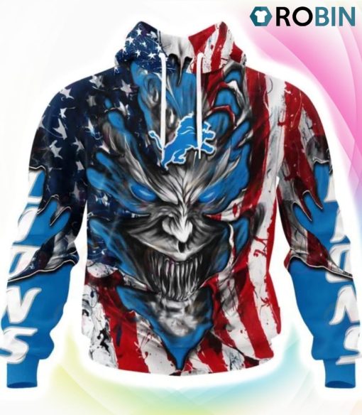 Detroit Lions Demon Face Design 3D Hoodie, Detroit Lions Fan Shirt for Sale