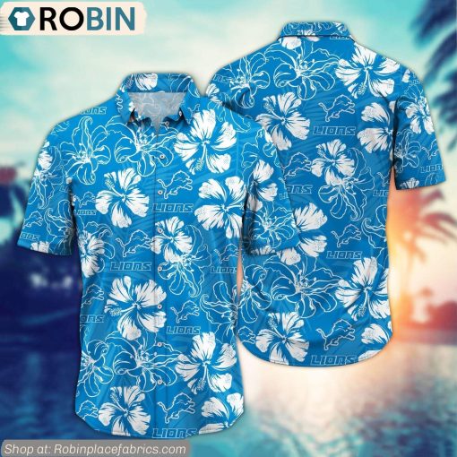 Detroit Lions Hibiscus Tropical Pattern NFL Hawaiian Shirt