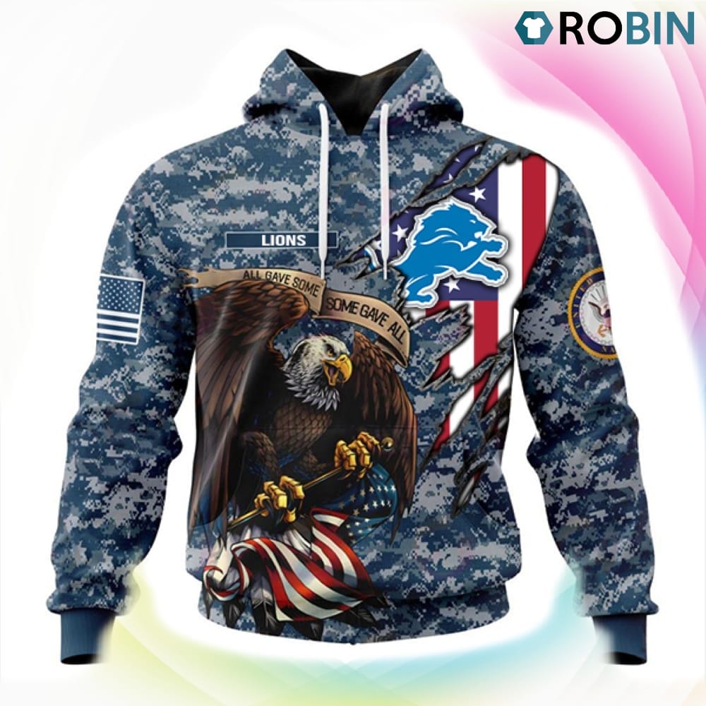 Detroit Lions NFL Honor US Navy Veterans 3D Hoodie, Lions Team Gifts