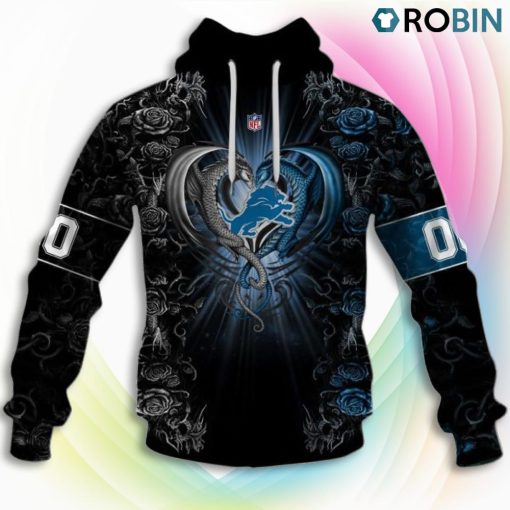 Detroit Lions NFL Rose Dragon 3D Hoodie, Lions Team Gifts