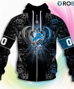 Detroit Lions NFL Rose Dragon 3D Hoodie, Lions Team Gifts Detroit Lions NFL Rose Dragon 3D Hoodie, Lions Team Gifts