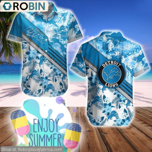 Detroit Lions Watercolor Pattern Hibiscus Hawaiian Shirt