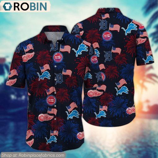Detroit Sports Logo Pattern Happy 4th Of July Hawaiian Shirt