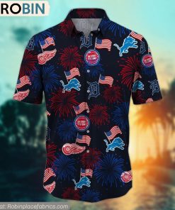 Detroit Sports Logo Pattern Happy 4th Of July Hawaiian Shirt