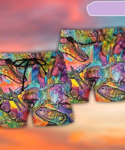 Dinosaur Colorful Art Style Beach Short, Gift for Holiday Summer