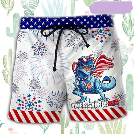 Dinosaur Independence Day Dinosaurus Beach Short, Gift for Holiday Summer