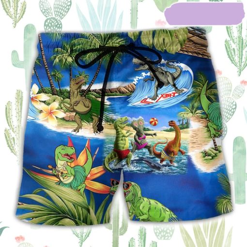 Dinosaur Love Beach Green Beach Short, Gift for Holiday Summer