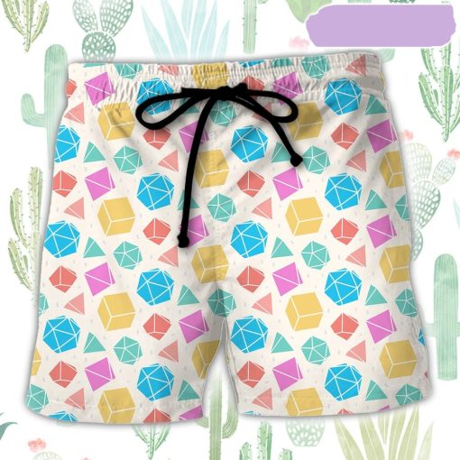 DnD Dice Polygonal Pattern Beach Short, Gift for Holiday Summer