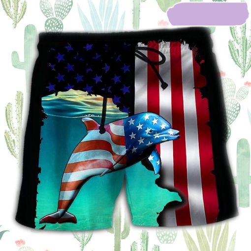 Dolphin Independence Day Beach Short, Gift for Holiday Summer