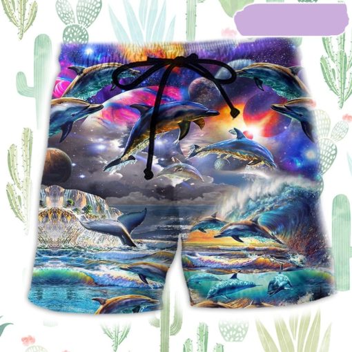 Dolphin Into The Galaxy Beach Short, Gift for Holiday Summer