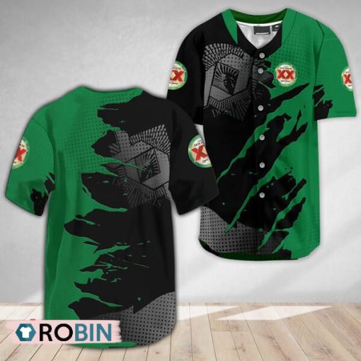 Dos Equis Metal Crack Pattern Baseball Jersey Shirt Style