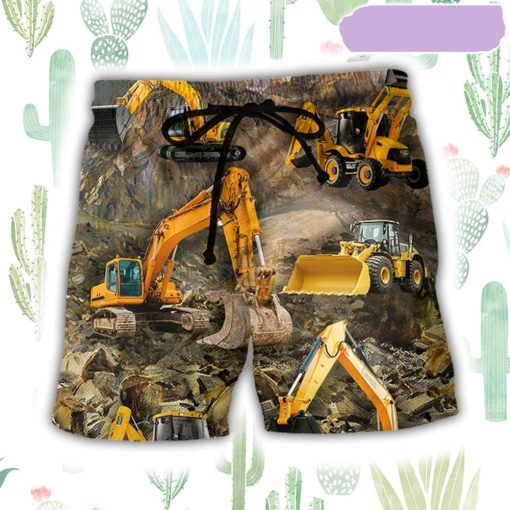 Excavator Style Beach Short, Gift for Holiday Summer
