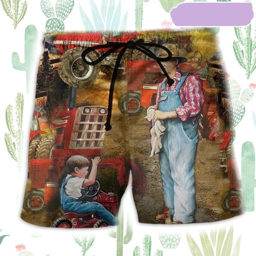 Farmer Awesome Fatherhood in Farm Beach Short, Gift for Holiday Summer