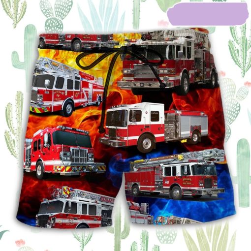 Fire Truck Fire Life Beach Short, Gift for Holiday Summer